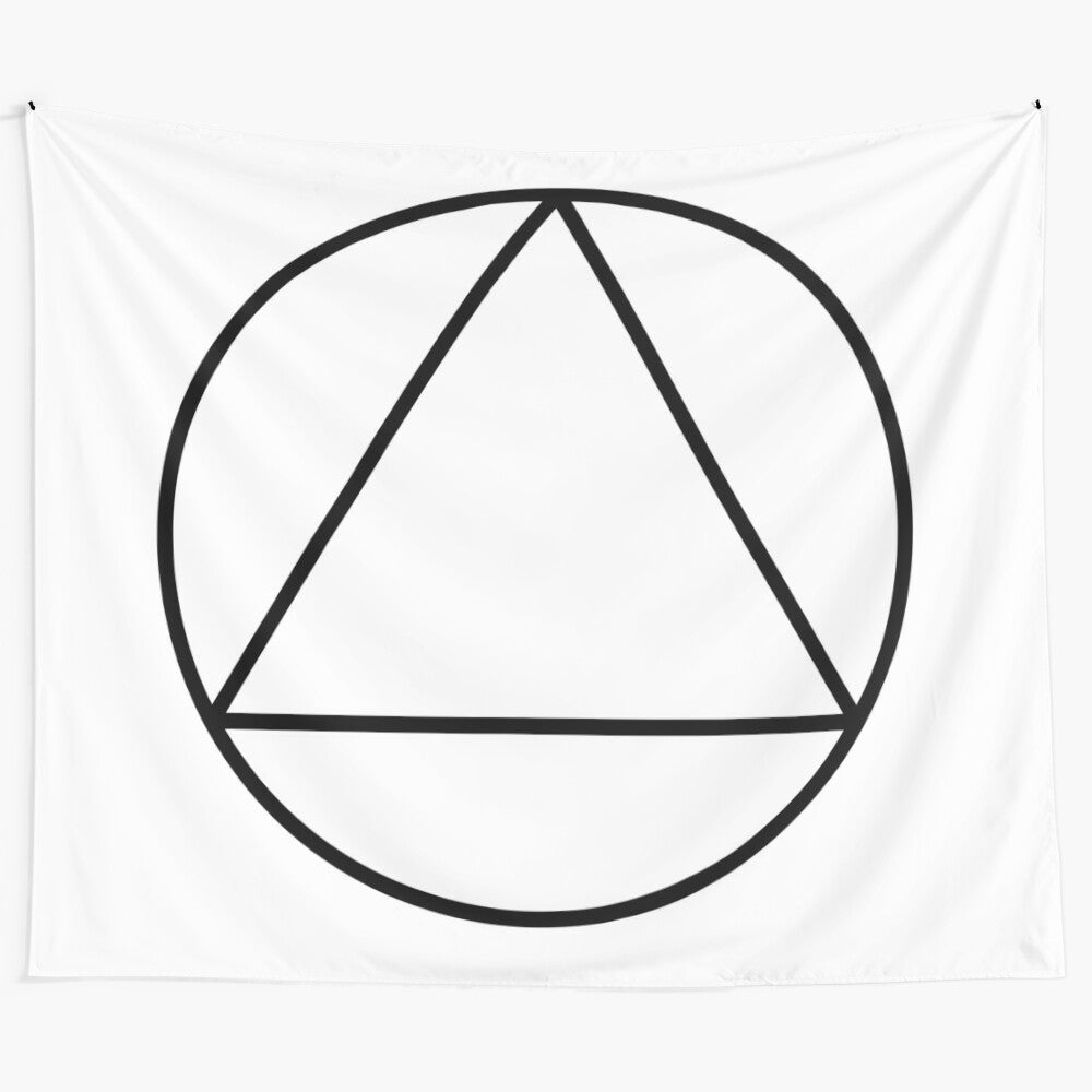 White triangle inside circle geometric design tapestry