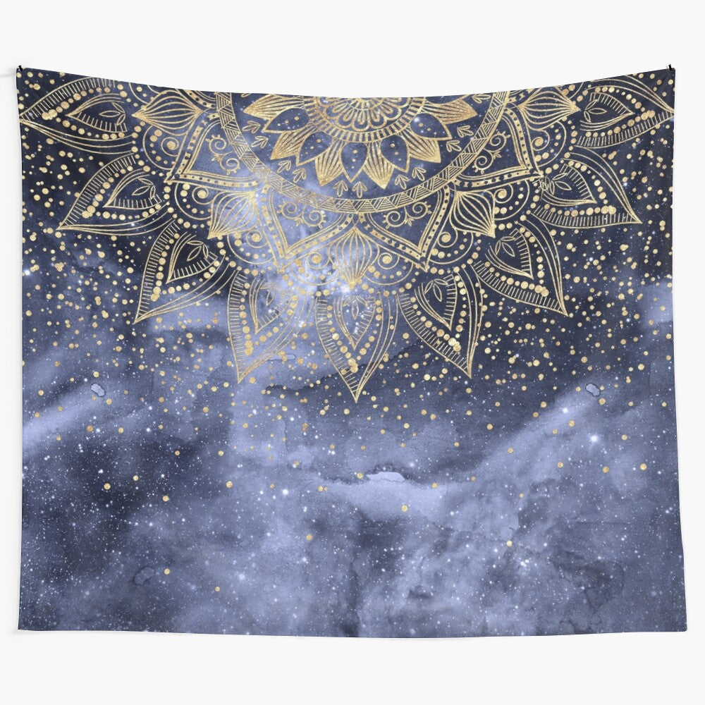 Whimsical gold mandala confetti design tapestry