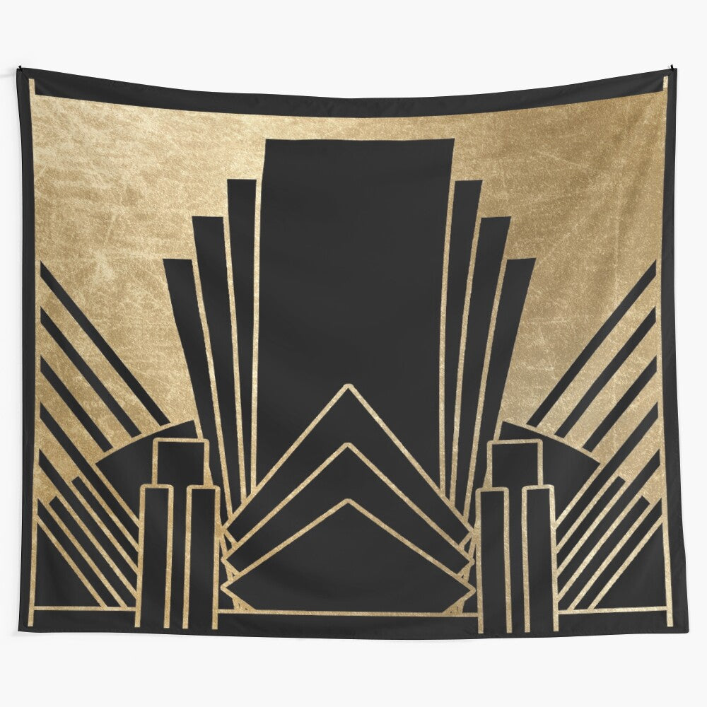 Elegant art deco inspired tapestry with a geometric gold pattern