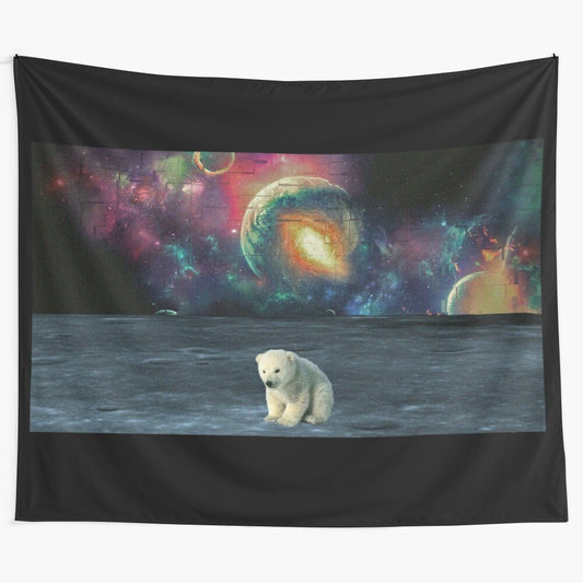 Polar bear in a psychedelic, galaxy-inspired tapestry design