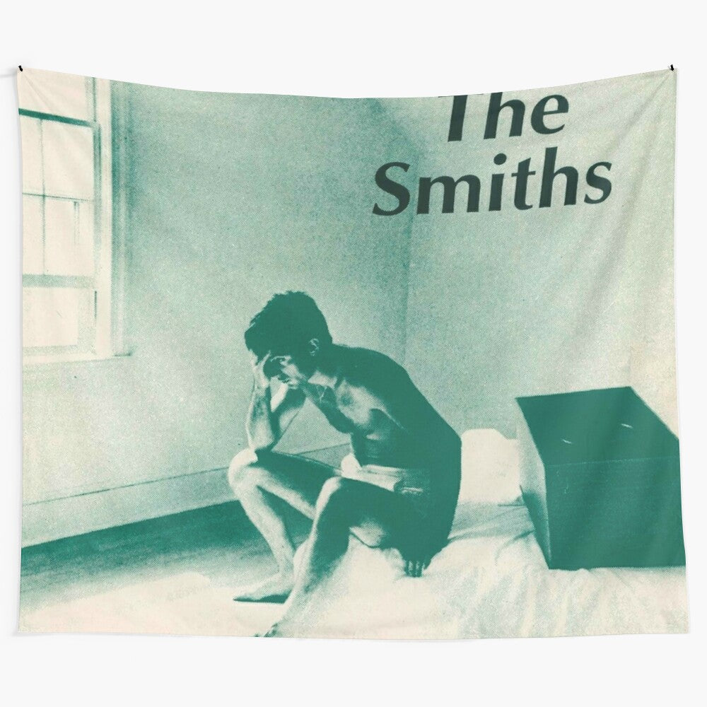 The Smiths-inspired "OVERTHINKING" tapestry featuring the iconic band's imagery and logo