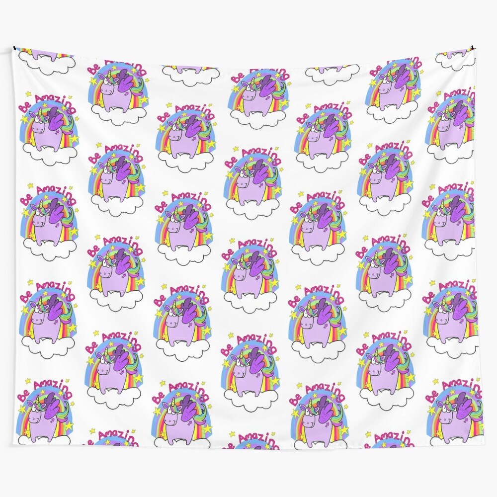 Magical unicorn tapestry featuring a happy, whimsical unicorn design