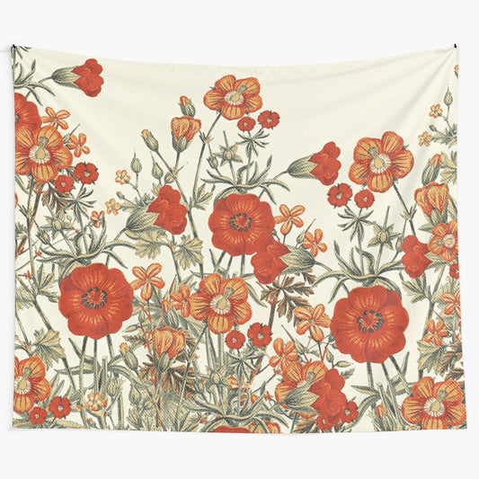 Vintage garden-inspired floral tapestry with flowers and nature motifs