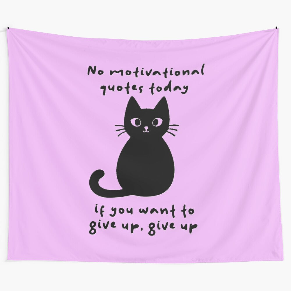 Vibrant tapestry featuring a collage of inspirational cat quotes and illustrations