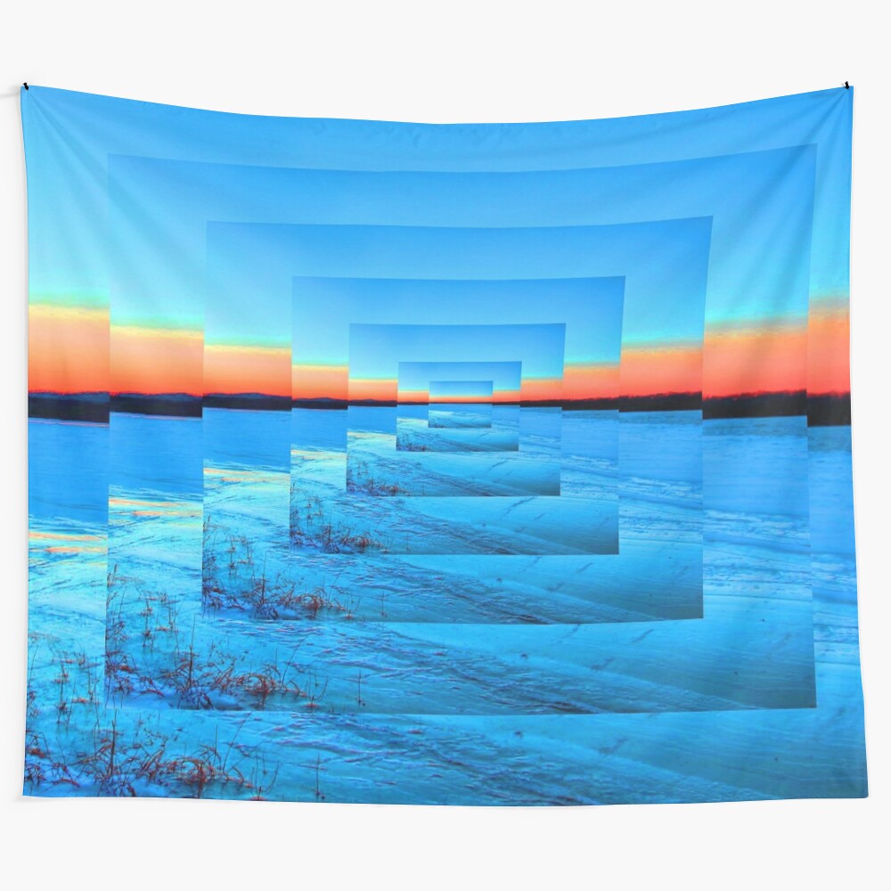 Abstract infinity snow tapestry with psychedelic and surreal patterns