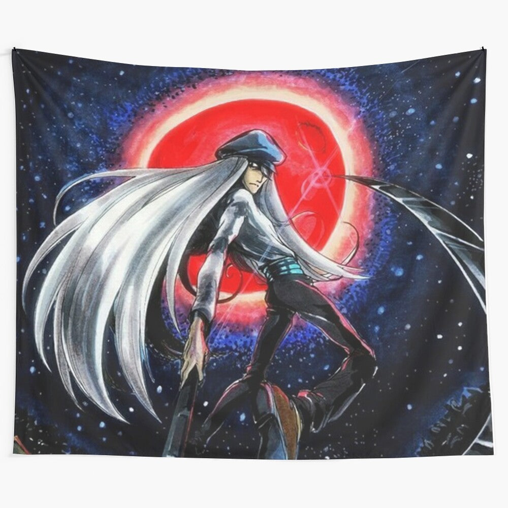 Kite in night sky tapestry featuring anime-inspired superwoman