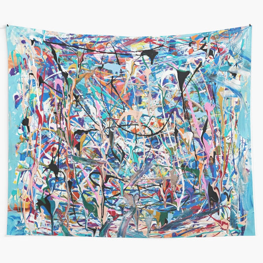 Vibrant blue abstract composition tapestry