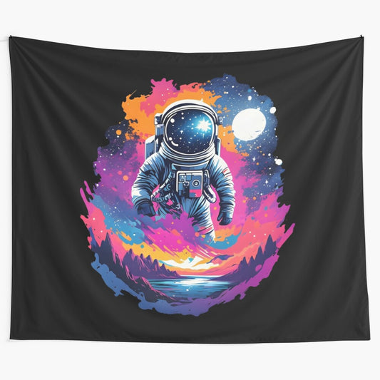 Illustration of an astronaut floating in the vastness of space, surrounded by a galaxy of stars and planets.