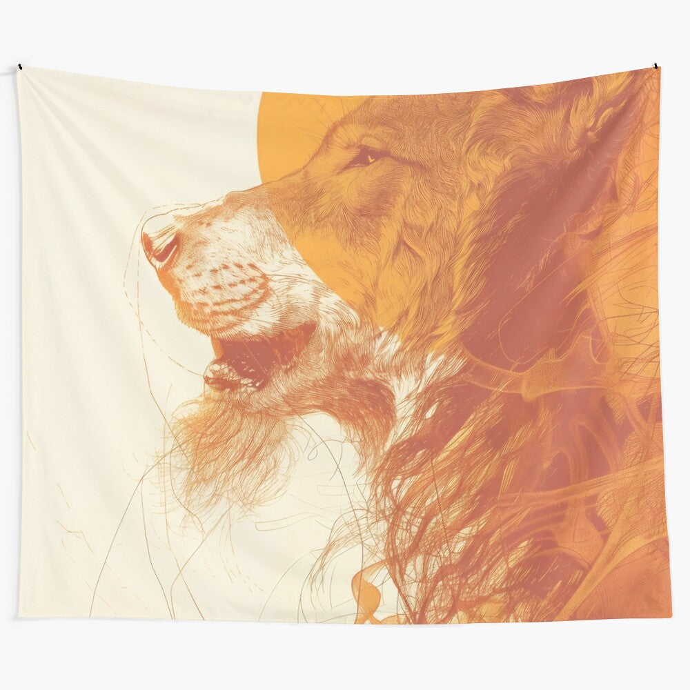 Vibrant abstract tapestry depicting werewolf and lycanthropy-themed imagery