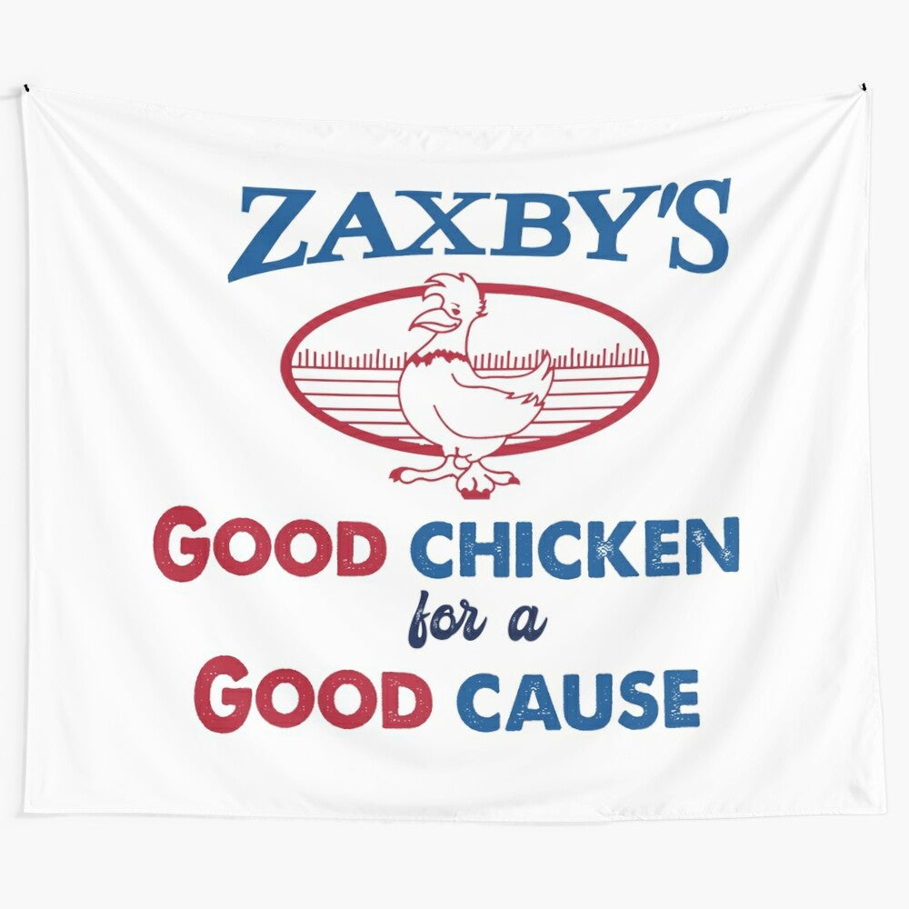 Zaxby's themed tapestry featuring the iconic Zaxby's logo and chicken dishes