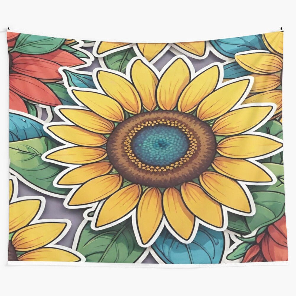 Colorful sunflower tapestry with nature-inspired floral design