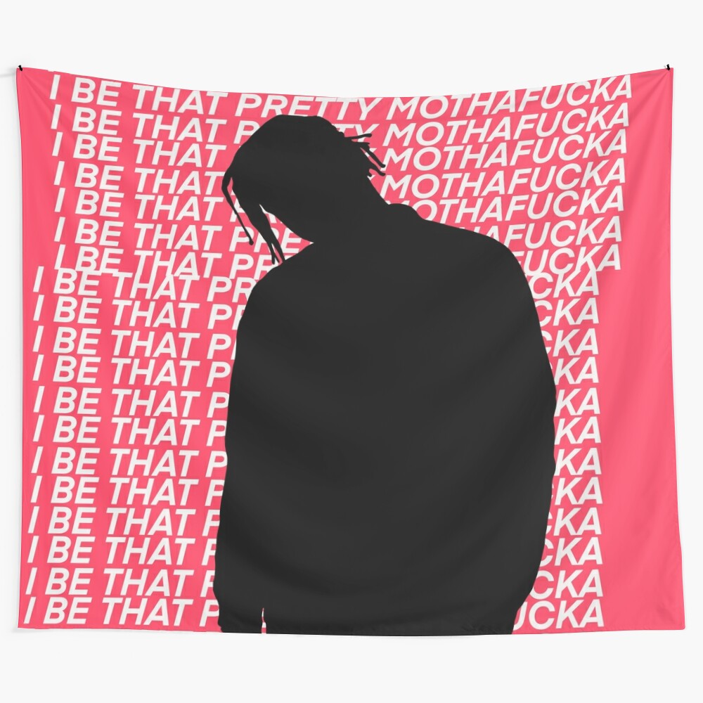 Vibrant tapestry featuring ASAP Rocky's "Pretty Flacko" motif