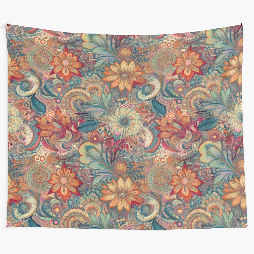 Retro Hippie Tapestry with Vibrant Orange Power Design