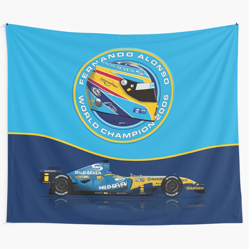 Fernando Alonso's Renault R26 racing helmet tapestry