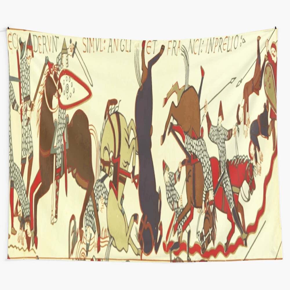 Bayeux Tapestry inspired wall hanging depicting the Battle of Hastings in 1066