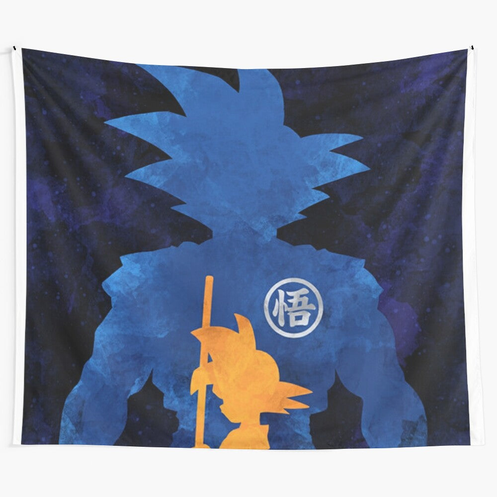 Blue and orange tapestry featuring Goku from Dragon Ball Z