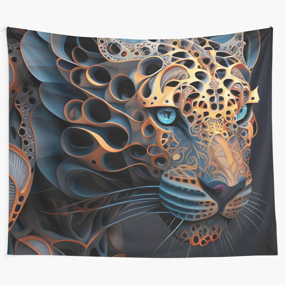 Fractal jaguar tapestry featuring a psychedelic, trippy design