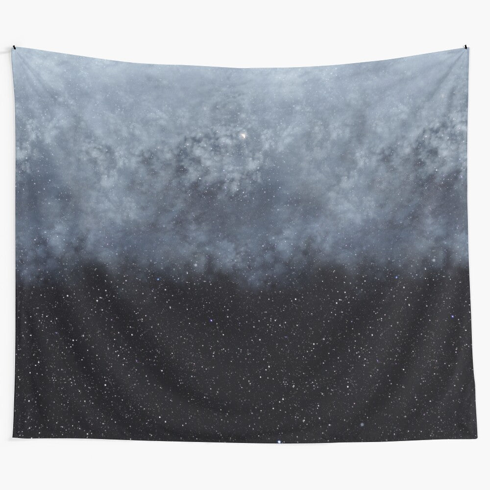 Dreamy blue moon tapestry with a celestial landscape