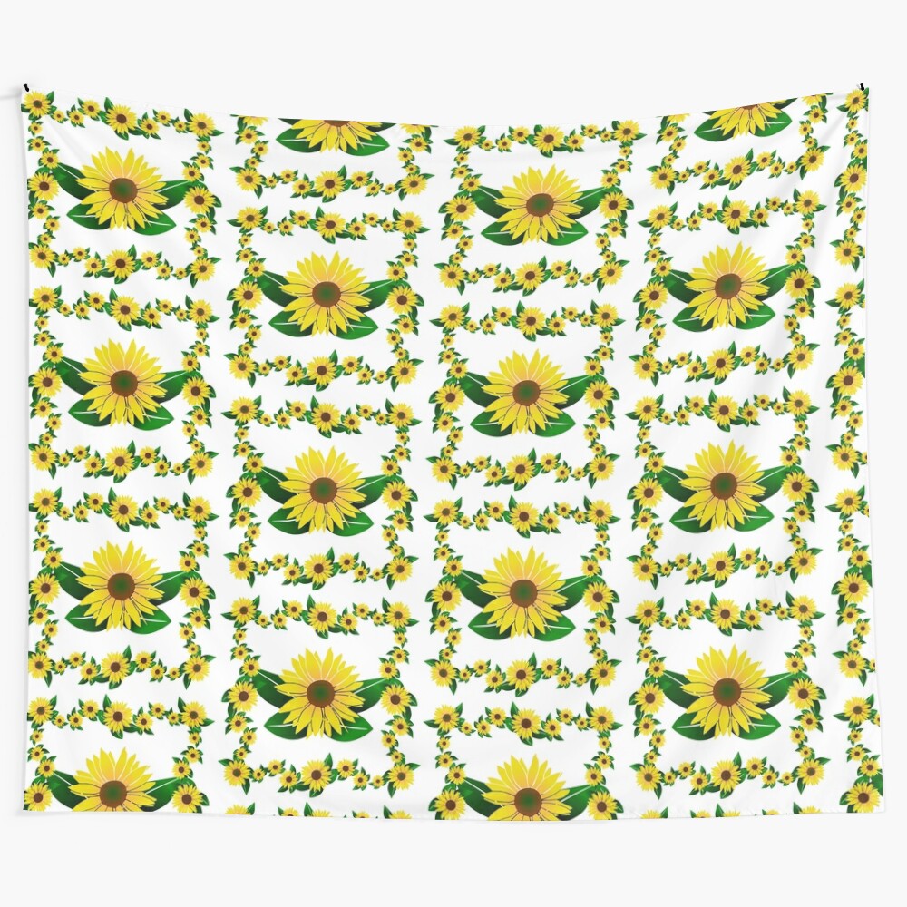 Blooming sunflowers in a vibrant yellow pattern on a floral tapestry