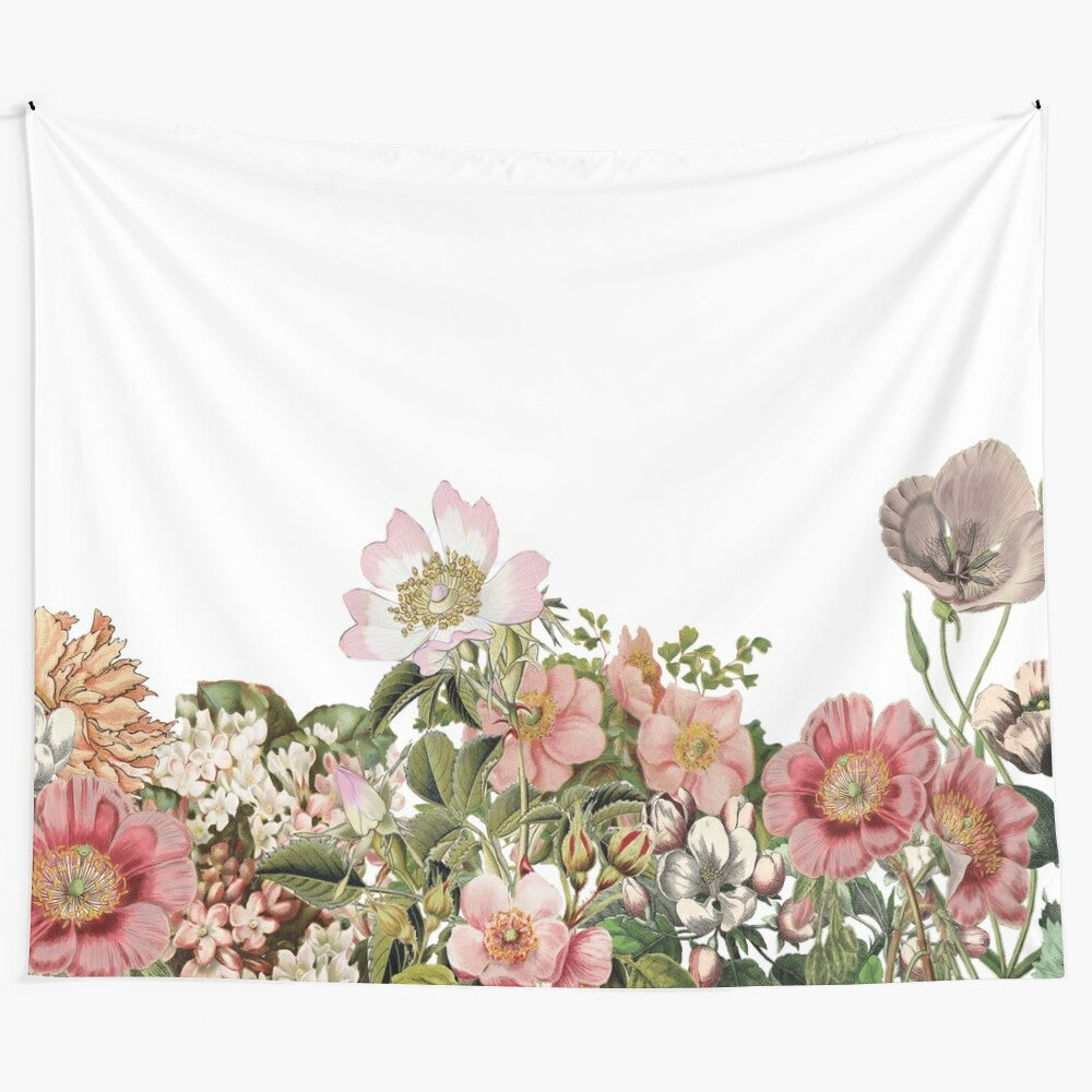 Colorful floral collage tapestry featuring butterflies and nature-inspired designs