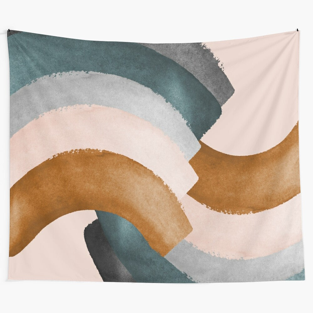 Brushstroke rainbow tapestry with minimalist geometric design