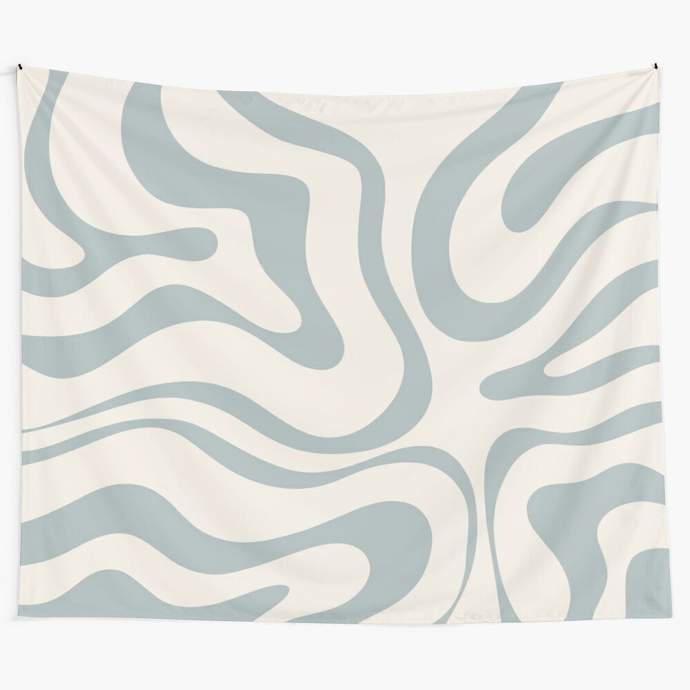 Vibrant retro abstract pattern tapestry in light blue-grey and cream