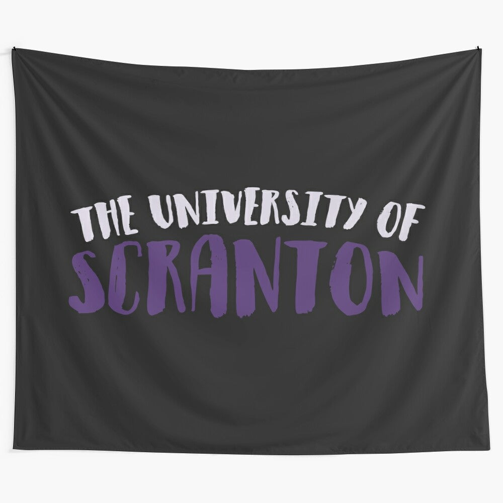 University of Scranton inspired tapestry artwork featuring the school's purple and grey colors, royal mascot, and Pennsylvania location