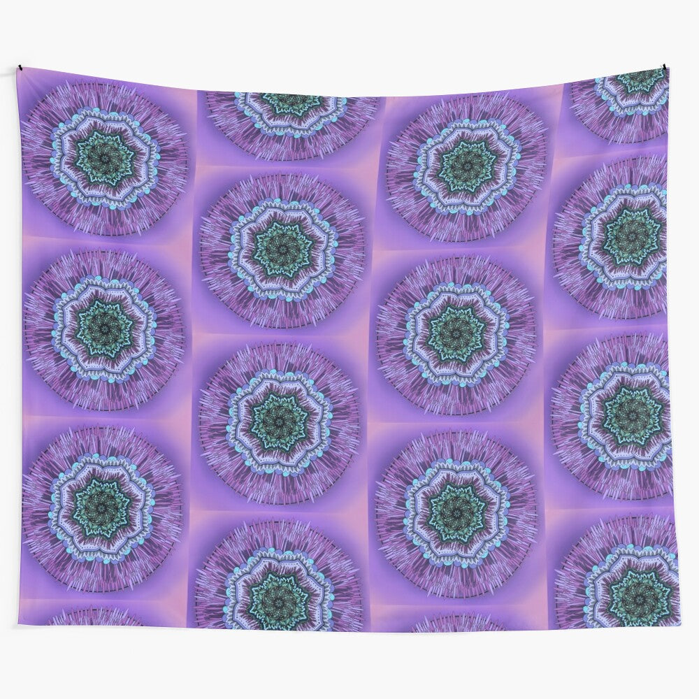 Beautiful blooming mandala tapestry with lotus flower petals