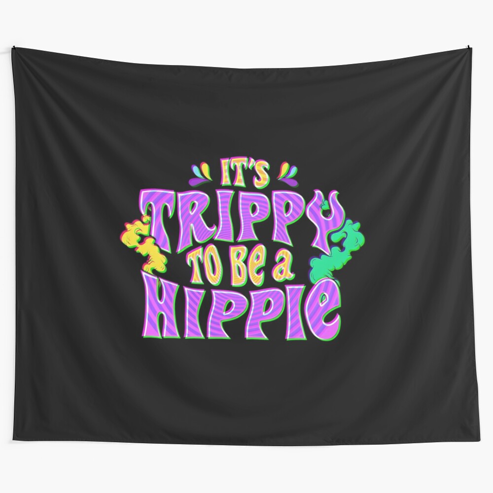 Trippy psychedelic hippie tapestry with retro groovy patterns