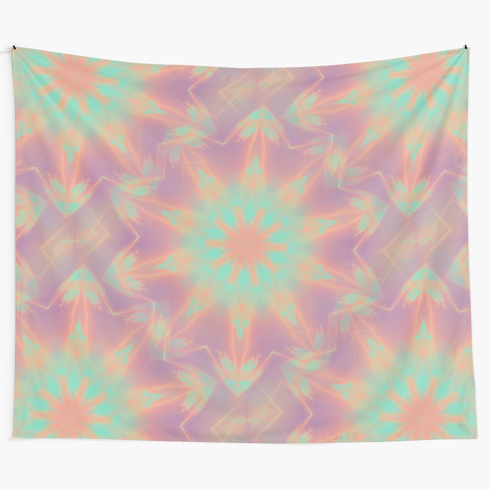 Vibrant summer watercolor tapestry with psychedelic kaleidoscopic design