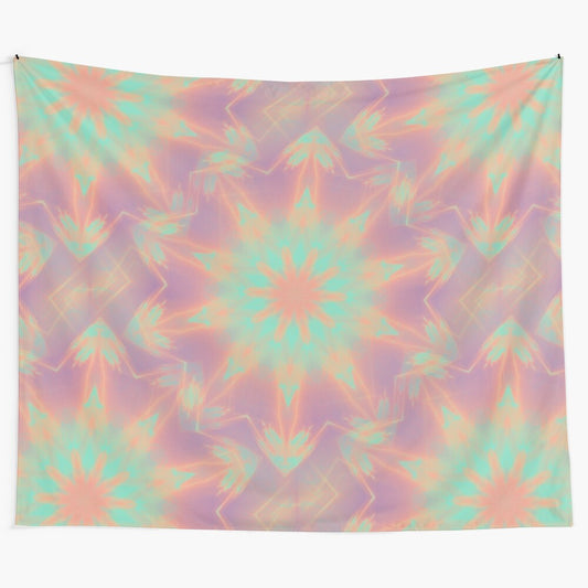 Vibrant summer watercolor tapestry with psychedelic kaleidoscopic design