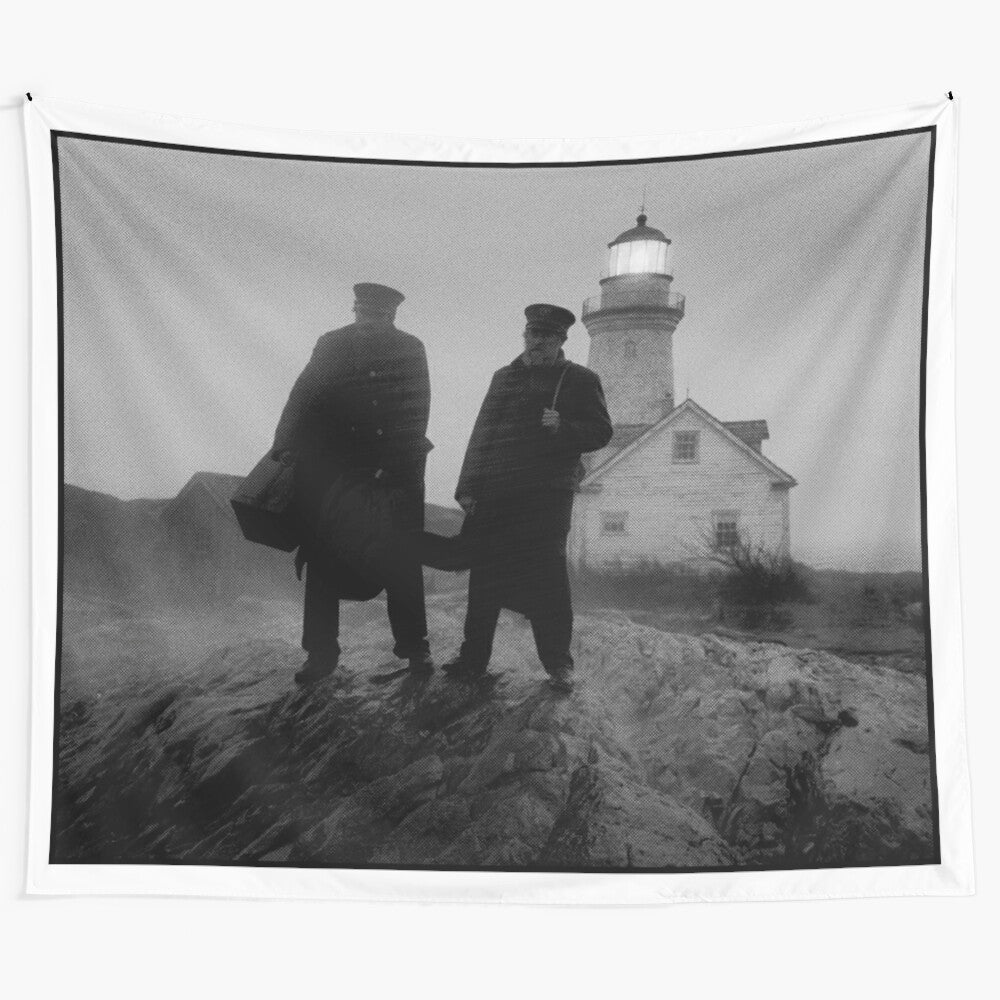 Monochrome tapestry inspired by the gothic atmosphere of the film 'The Lighthouse'