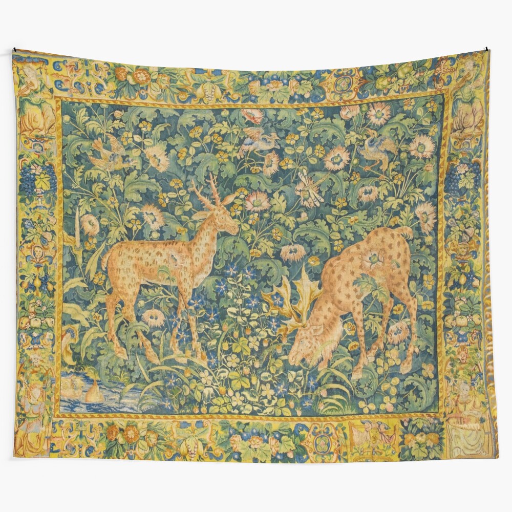 Fallow deer pair in a gothic fantasy floral tapestry