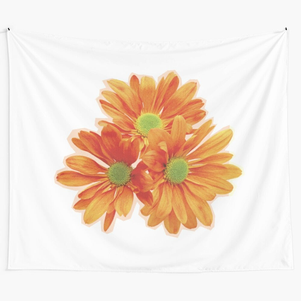 Vibrant orange flowers and sunflowers in a tapestry design