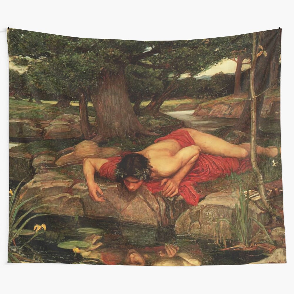 Echo and Narcissus painting by John William Waterhouse on tapestry