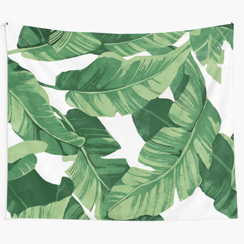 Tropical banana leaves tapestry with lush, vibrant foliage