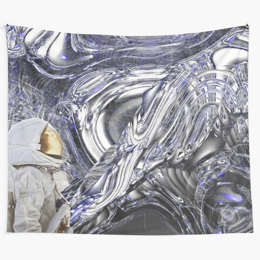 Colorful first contact tapestry featuring abstract, futuristic, and psychedelic design