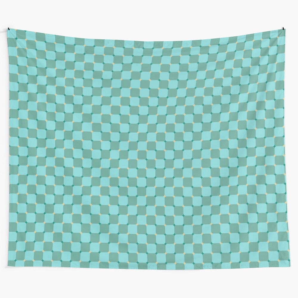 Trippy turquoise geometric pattern tapestry