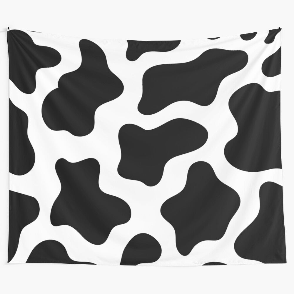 Black and white cow print tapestry for farmhouse or boho home decor