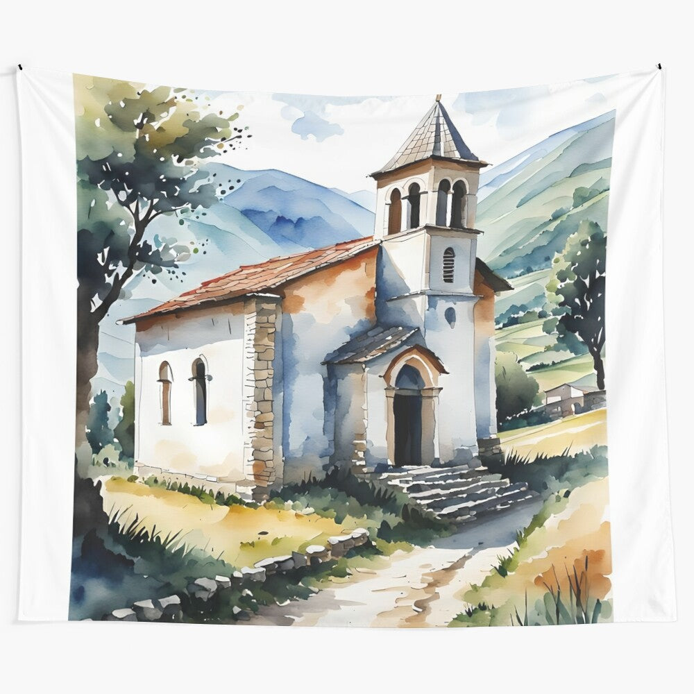 Watercolor painting of an ancient Albanian church