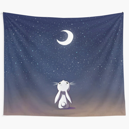 Moon Bunny Tapestry with stars and shooting stars