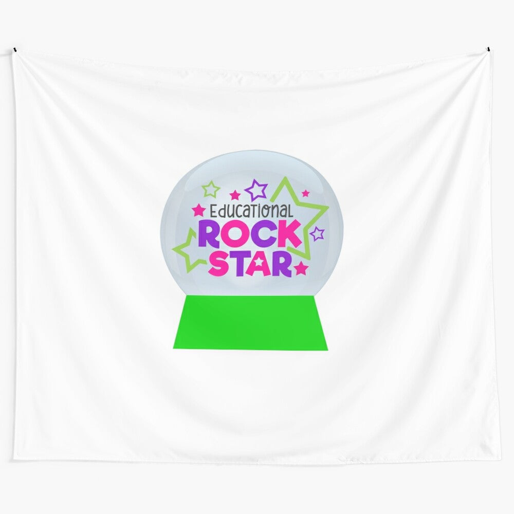 Rockstar inspired educational tapestry wall art featuring a snow globe design