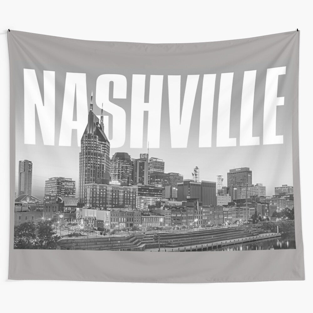 Stunning Nashville cityscape tapestry featuring iconic landmarks and country music vibes