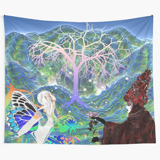 Magical star tree tapestry with celestial and psychedelic design