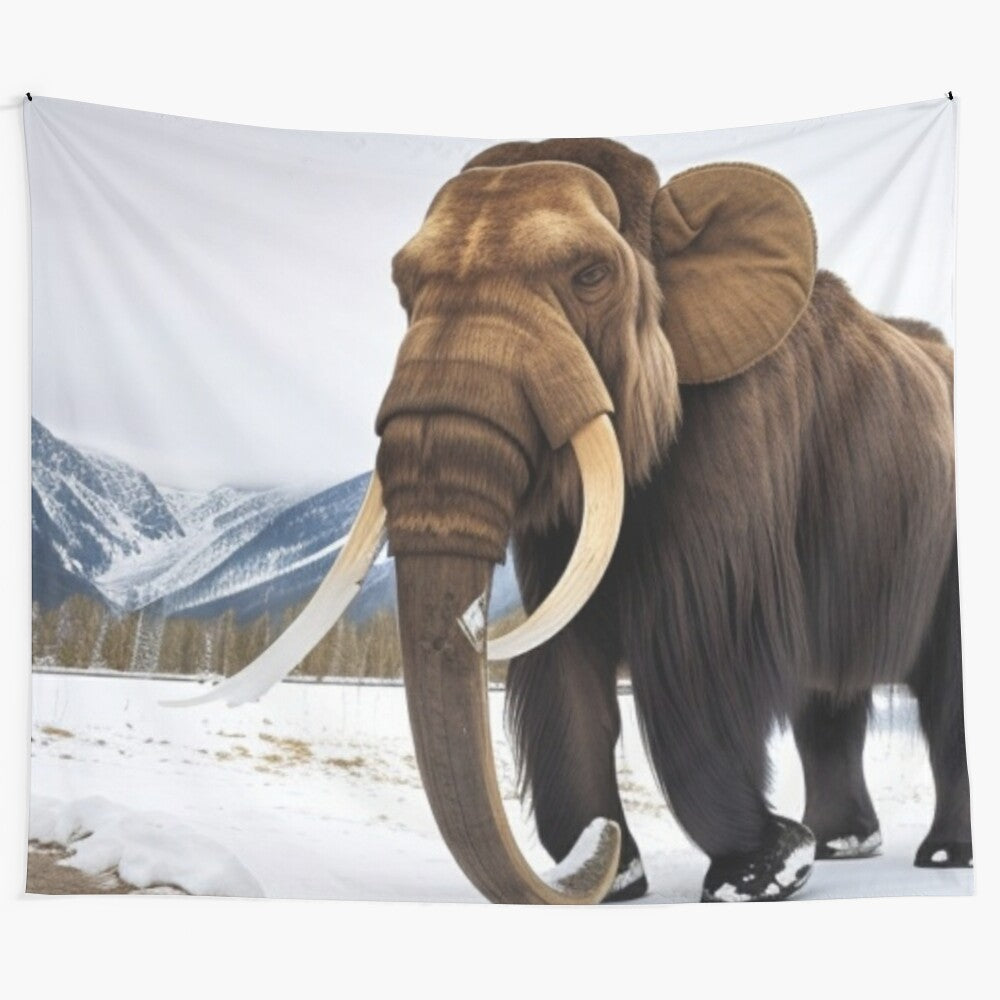 Woolly mammoth tapestry depicting prehistoric ice age animals