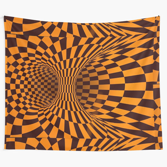 Optical illusion tapestry with trippy, abstract design