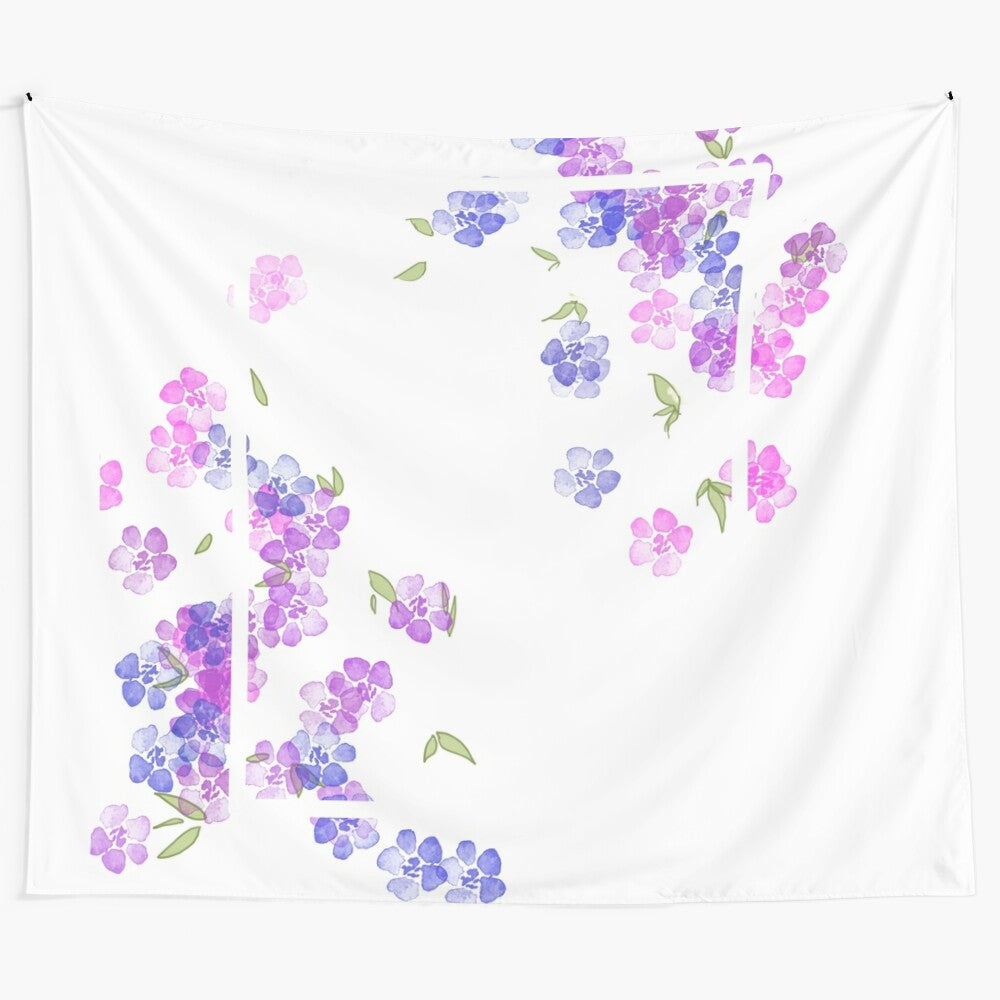 Colorful floral and botanical tapestry design with a bisexual pride color palette