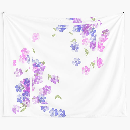 Colorful floral and botanical tapestry design with a bisexual pride color palette