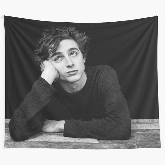 Timothee Chalamet black and white portrait tapestry