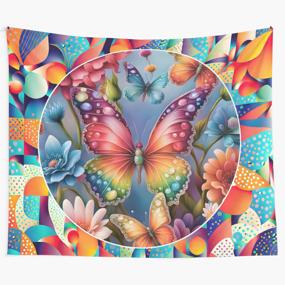 Vibrant summer butterflies tapestry with colorful floral and nature design